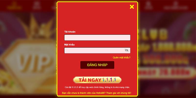 Biểu mẫu đăng nhập Hello88